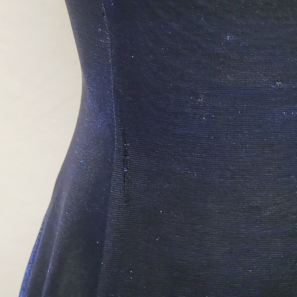 Vintage 90s All That Jazz Blue Metallic Mesh Strappy Fit & Flare Mini Dress - Picture 13 of 13